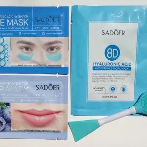 پک(آبی)ماسک ورقه ای صورت+براش خرسی دو طرفه